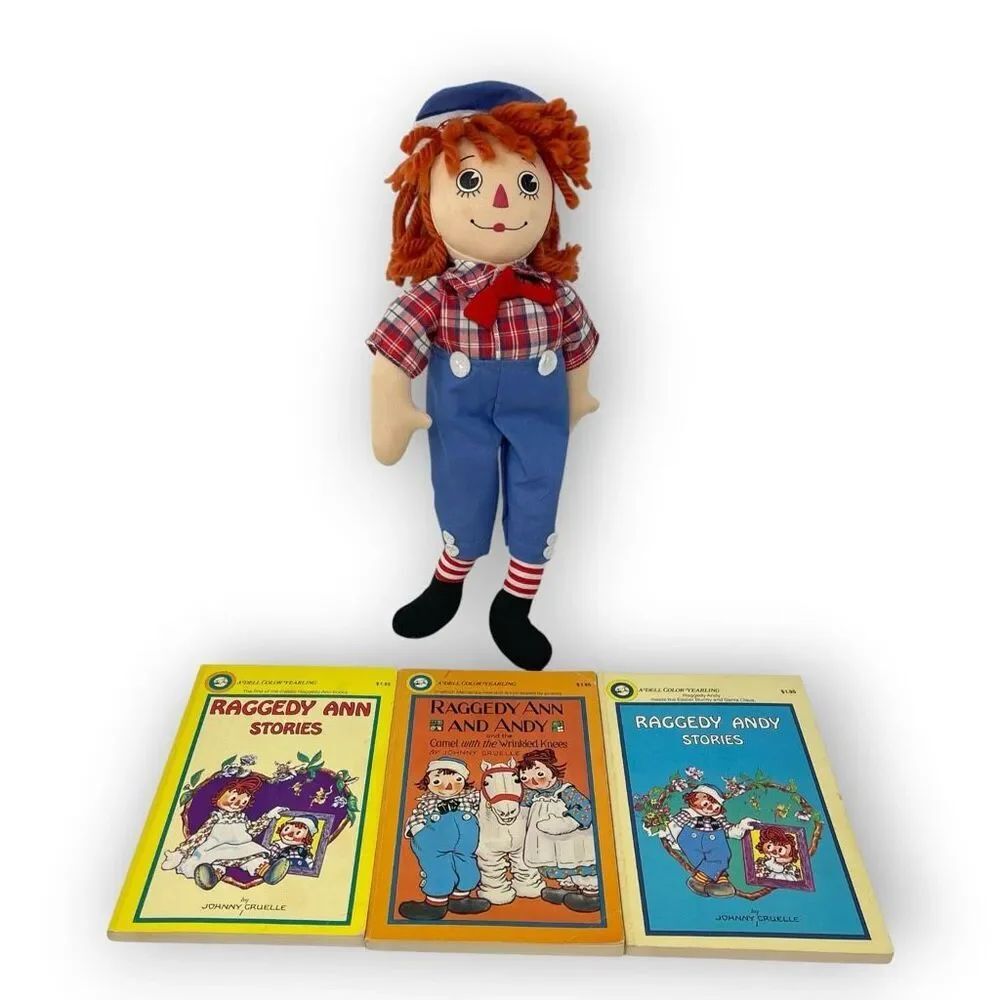 Applause Raggedy Andy Stuffed Plush Poseable Doll 14" & 3 Books Ann Stories